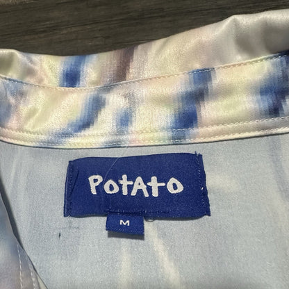 IMRAN POTATO CLOUD BUTTON UP AOP ALL OVER PRINT WHITE BLUE M VIDEO GAME SHIRT Yesterday's Fits Clothing Fashion Vintage Streetwear Fashion Item