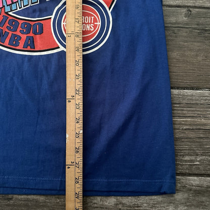 VTG 80s LOGO 7 DETORIT PISTONS BASKETBALL NBA WORLD CHAMPIONS BLUE T-SHIRT SZ L Yesterday's Fits Clothing Fashion Vintage Streetwear Fashion Item
