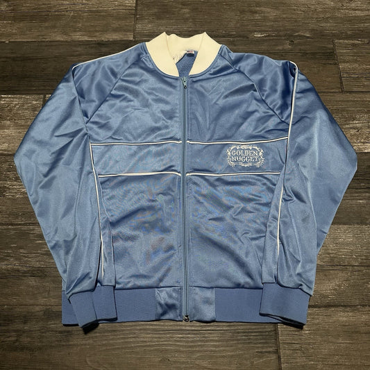 VTG 80s GOLDEN NUGGET LAS VEGAS CASINO BLUE WHITE TRACK ZIP UP JACKET ZWICKEL S Yesterday's Fits Clothing Fashion Vintage Streetwear Fashion Item