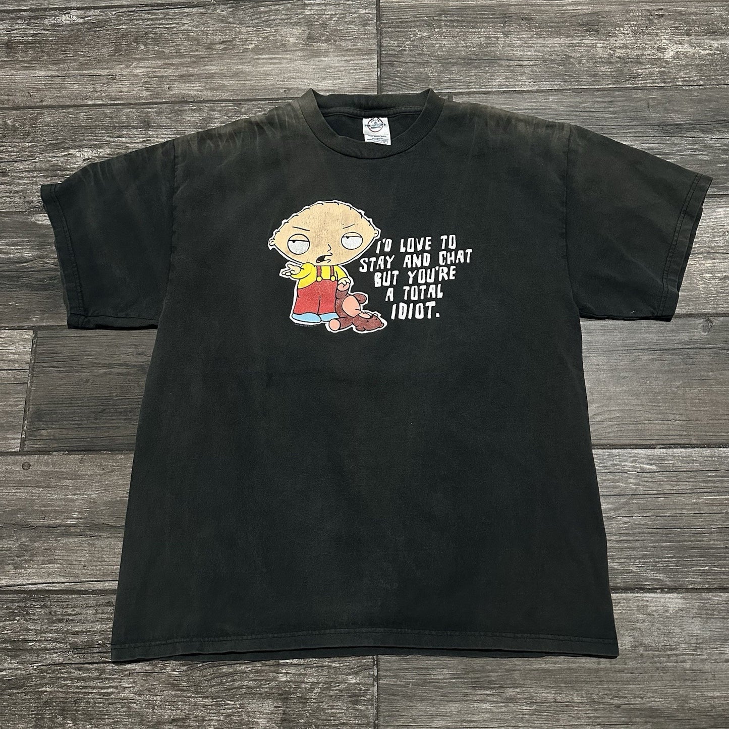 Y2K FAMILY GUY STEWIE TV PROMO T-SHIRT BLACK FADED FADER T-SHIRT SZ L Yesterday's Fits Clothing Fashion Vintage Streetwear Fashion Item
