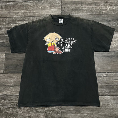 Y2K FAMILY GUY STEWIE TV PROMO T-SHIRT BLACK FADED FADER T-SHIRT SZ L Yesterday's Fits Clothing Fashion Vintage Streetwear Fashion Item