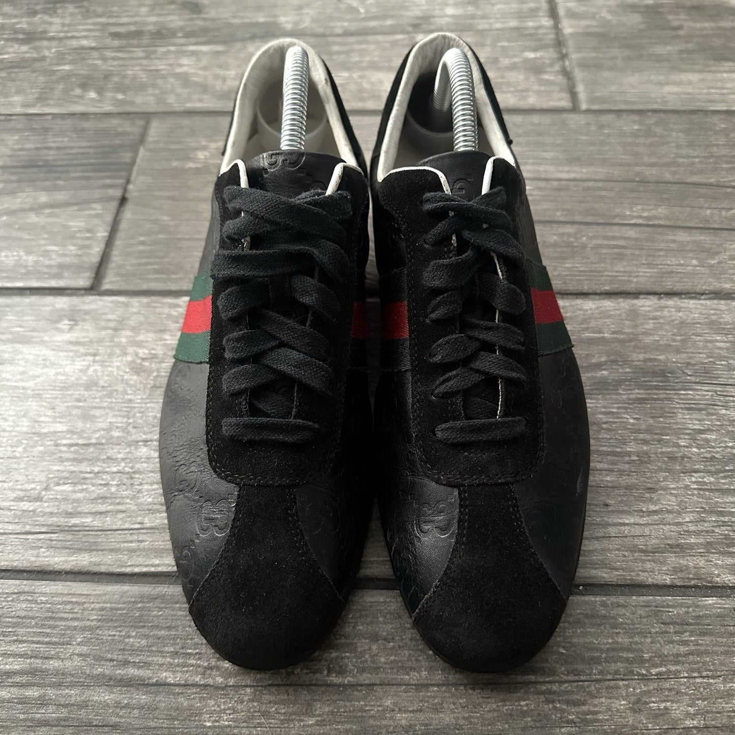 Y2K GUCCI BLACK LEATHER SZ 40 USA 8 TRAINERS WEB ACCENT 138732 SNEAKERS NO BOX Yesterday's Fits Clothing Fashion Vintage Streetwear Fashion Item