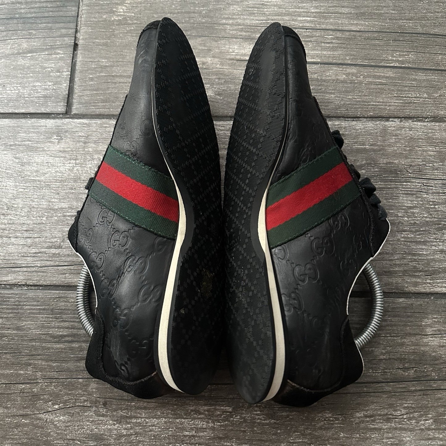 Y2K GUCCI BLACK LEATHER SZ 40 USA 8 TRAINERS WEB ACCENT 138732 SNEAKERS NO BOX Yesterday's Fits Clothing Fashion Vintage Streetwear Fashion Item