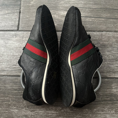 Y2K GUCCI BLACK LEATHER SZ 40 USA 8 TRAINERS WEB ACCENT 138732 SNEAKERS NO BOX Yesterday's Fits Clothing Fashion Vintage Streetwear Fashion Item