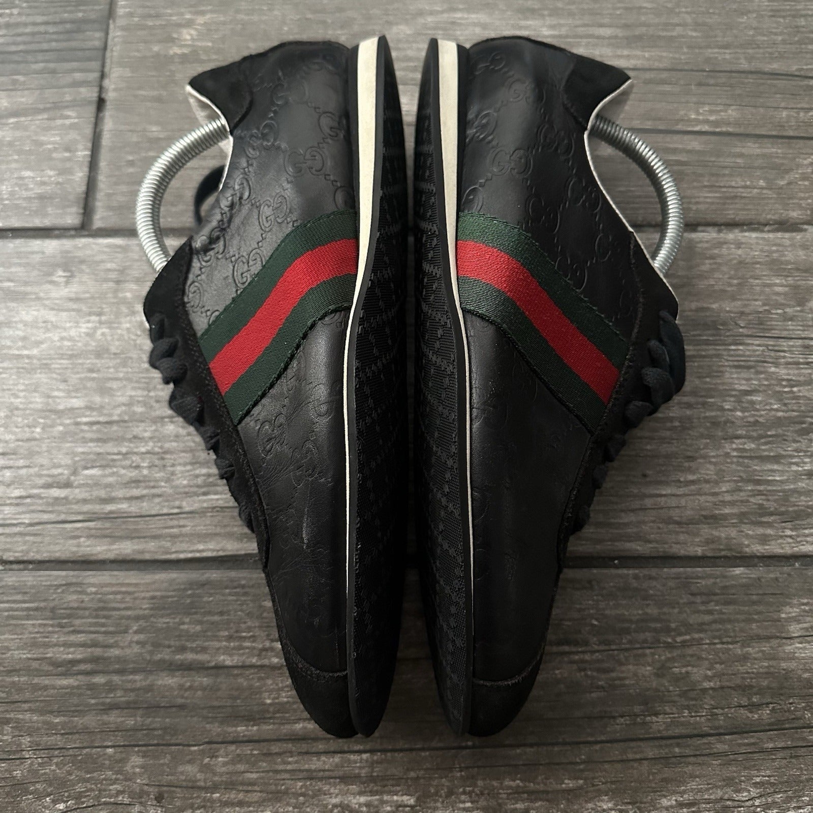 Y2K GUCCI BLACK LEATHER SZ 40 USA 8 TRAINERS WEB ACCENT 138732 SNEAKERS NO BOX Yesterday's Fits Clothing Fashion Vintage Streetwear Fashion Item
