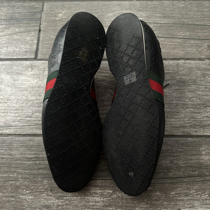 Y2K GUCCI BLACK LEATHER SZ 40 USA 8 TRAINERS WEB ACCENT 138732 SNEAKERS NO BOX Yesterday's Fits Clothing Fashion Vintage Streetwear Fashion Item
