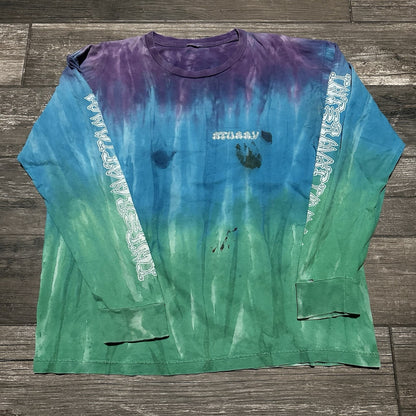Y2K STUSSY LONG SLEEVE DISTRESSED TIE-DYE SHIRT FITS SZ S BLUE GREEN FADED Yesterday's Fits Clothing Fashion Vintage Streetwear Fashion Item