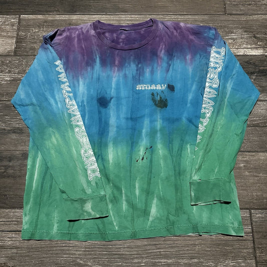 Y2K STUSSY LONG SLEEVE DISTRESSED TIE-DYE SHIRT FITS SZ S BLUE GREEN FADED Yesterday's Fits Clothing Fashion Vintage Streetwear Fashion Item