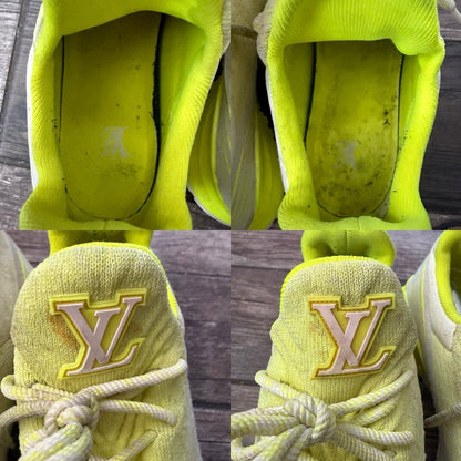 AUTHENTIC LOUIS VUITTON VNR FLUORESCENT YELLOW KNIT SNEAKERS SZ 11 NO BOX Yesterday's Fits Clothing Fashion Vintage Streetwear Fashion Item