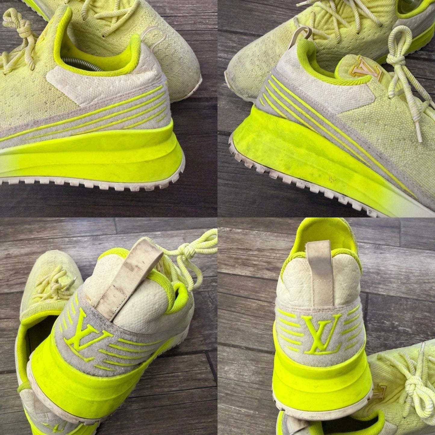 AUTHENTIC LOUIS VUITTON VNR FLUORESCENT YELLOW KNIT SNEAKERS SZ 11 NO BOX Yesterday's Fits Clothing Fashion Vintage Streetwear Fashion Item