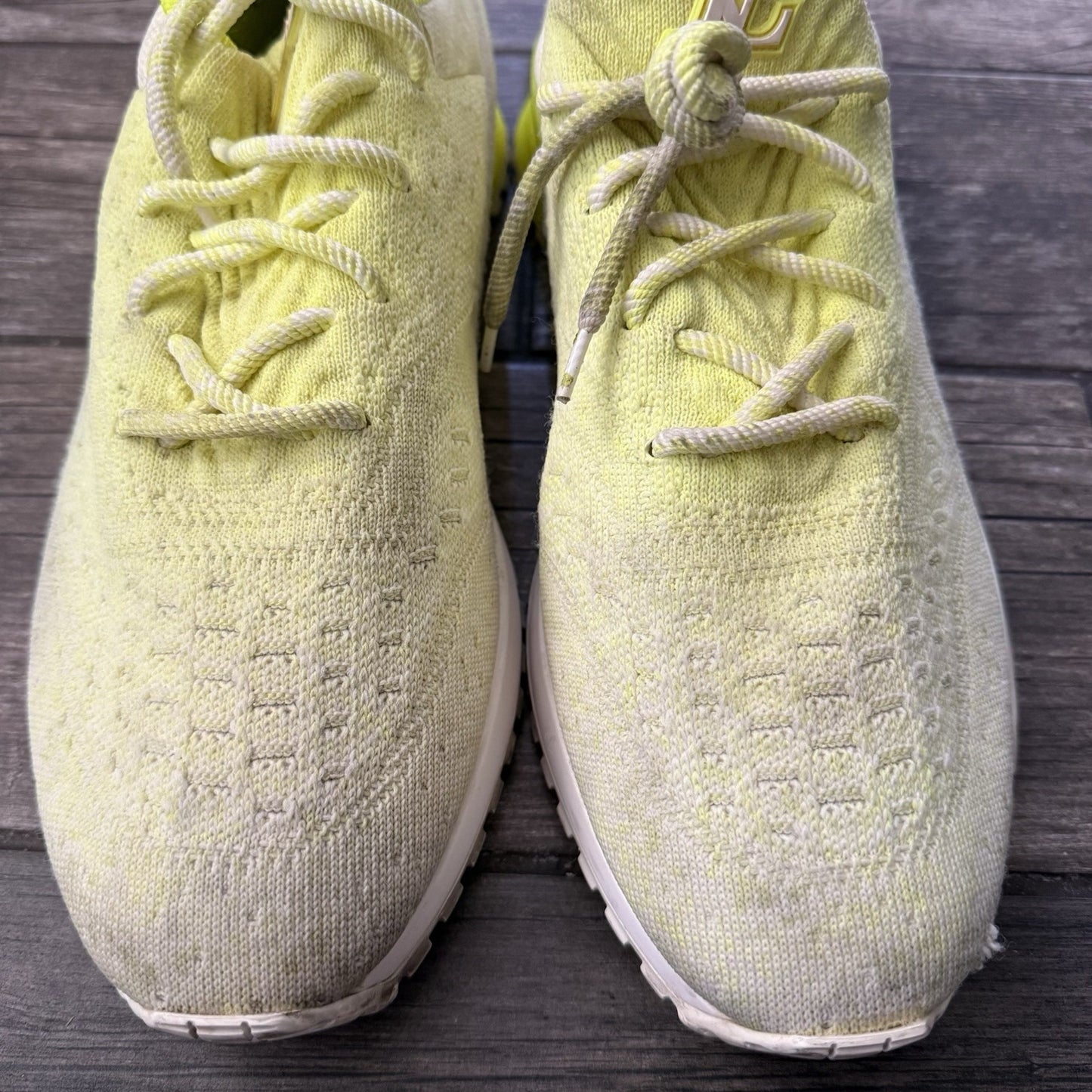 AUTHENTIC LOUIS VUITTON VNR FLUORESCENT YELLOW KNIT SNEAKERS SZ 11 NO BOX Yesterday's Fits Clothing Fashion Vintage Streetwear Fashion Item