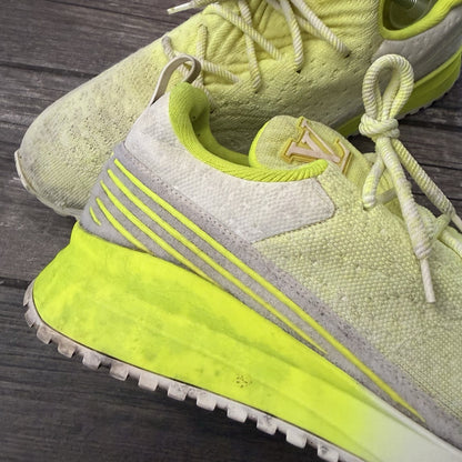 AUTHENTIC LOUIS VUITTON VNR FLUORESCENT YELLOW KNIT SNEAKERS SZ 11 NO BOX Yesterday's Fits Clothing Fashion Vintage Streetwear Fashion Item