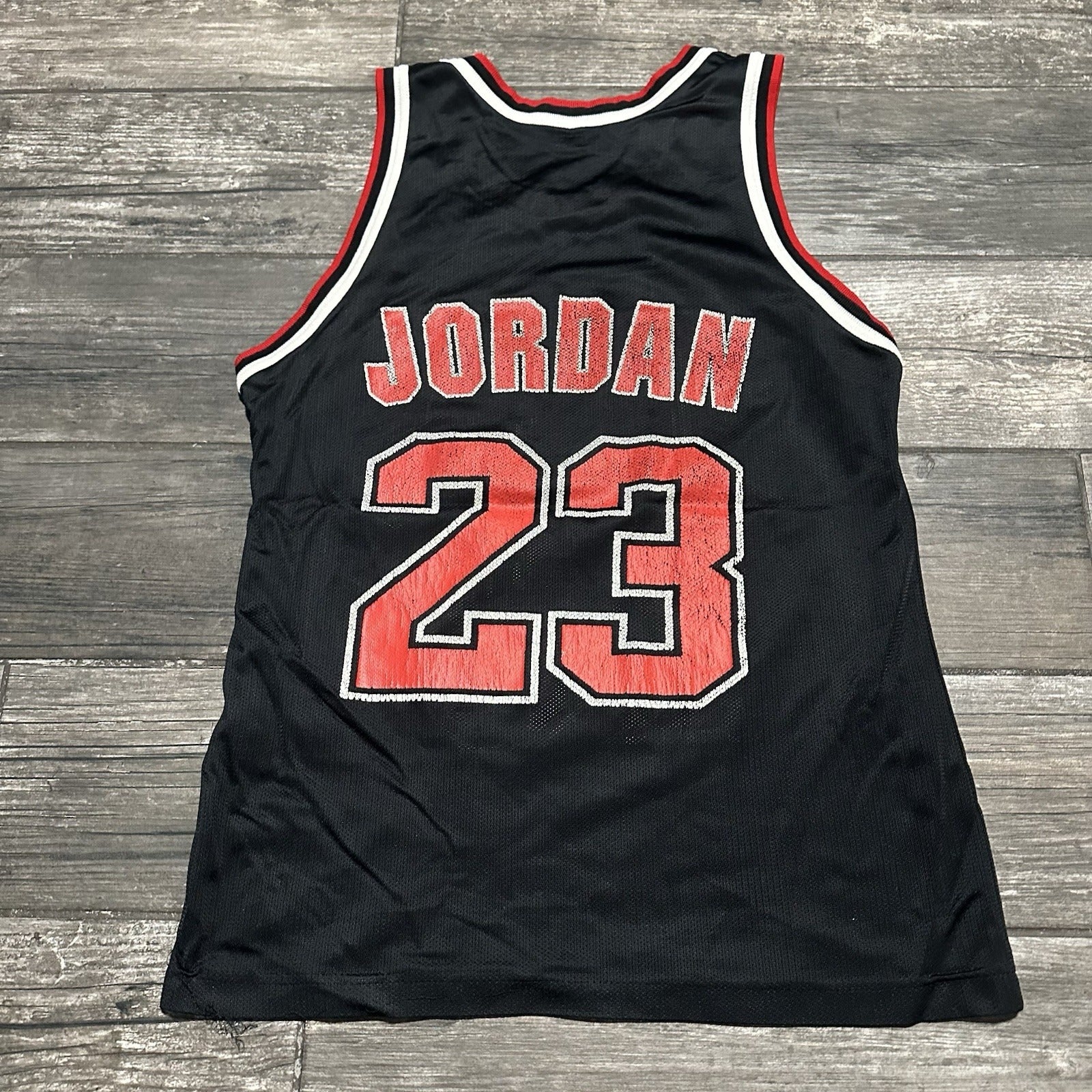 VTG CHAMPION CHICAGO BULLS MICHAEL JORDAN BLACK BASKETBALL JERSEY 40 DISTRESS Yesterday's Fits Clothing Fashion Vintage Streetwear Fashion Item