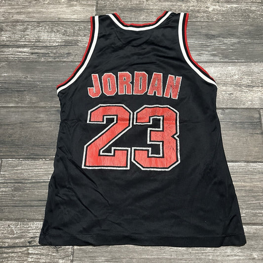 VTG CHAMPION CHICAGO BULLS MICHAEL JORDAN BLACK BASKETBALL JERSEY 40 DISTRESS Yesterday's Fits Clothing Fashion Vintage Streetwear Fashion Item