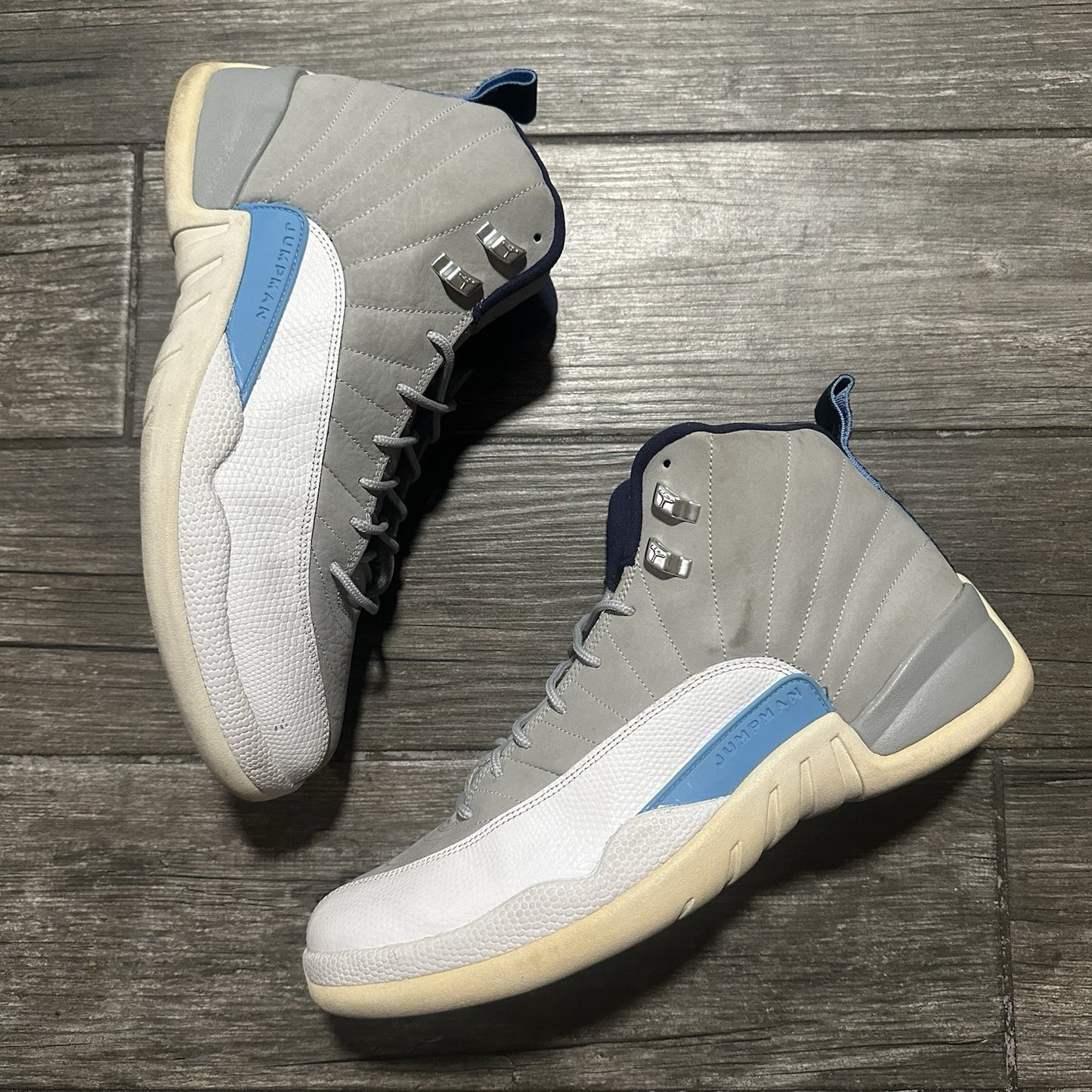AIR JORDAN 12 RETRO GREY UNIVERSITY BLUE WHITE 130690 007 NO BOX SZ 13 SNEAKERS Yesterday's Fits Clothing Fashion Vintage Streetwear Fashion Item