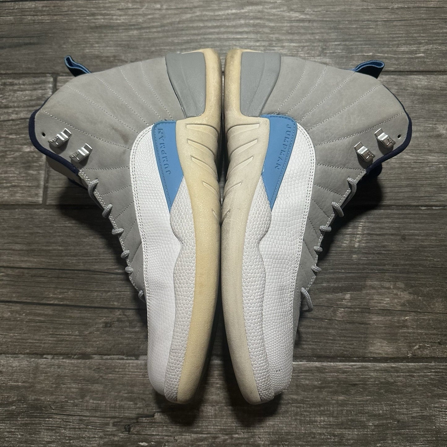 AIR JORDAN 12 RETRO GREY UNIVERSITY BLUE WHITE 130690 007 NO BOX SZ 13 SNEAKERS Yesterday's Fits Clothing Fashion Vintage Streetwear Fashion Item