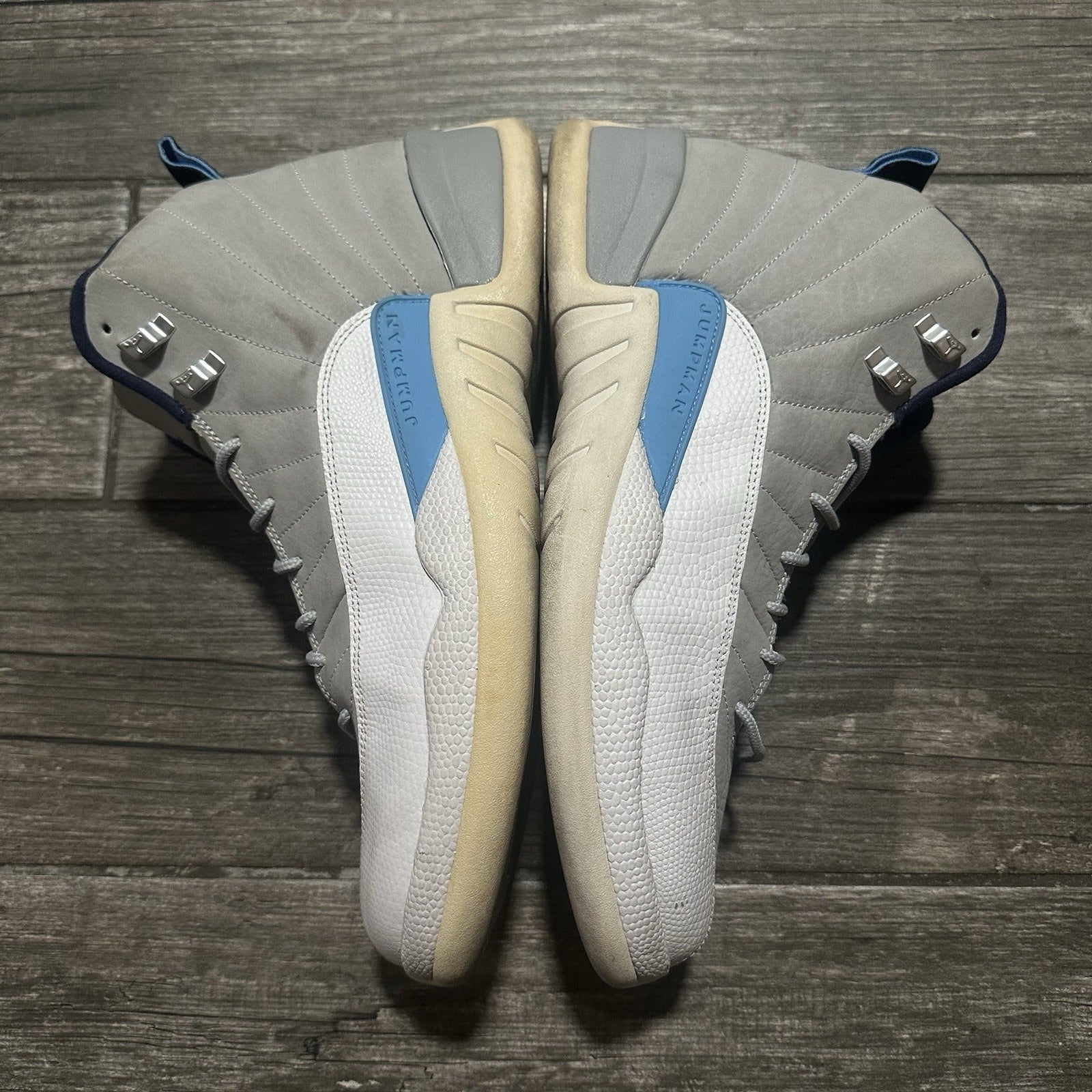 AIR JORDAN 12 RETRO GREY UNIVERSITY BLUE WHITE 130690 007 NO BOX SZ 13 SNEAKERS Yesterday's Fits Clothing Fashion Vintage Streetwear Fashion Item