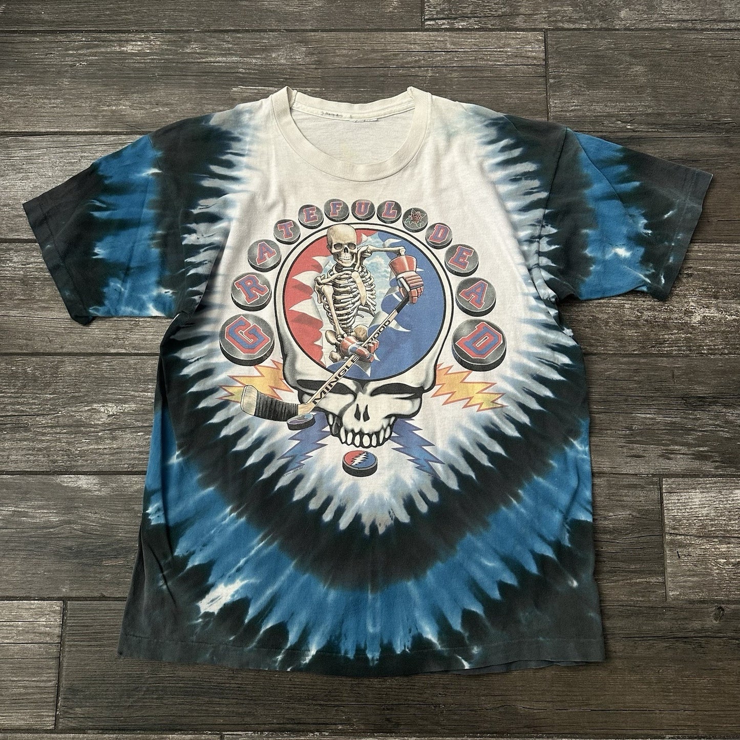 VTG GRATEFUL DEAD SKIING SKELETON WGITE BLUE BAND PROMO T-SHIRT TEE FITS SZ L Yesterday's Fits Clothing Fashion Vintage Streetwear Fashion Item