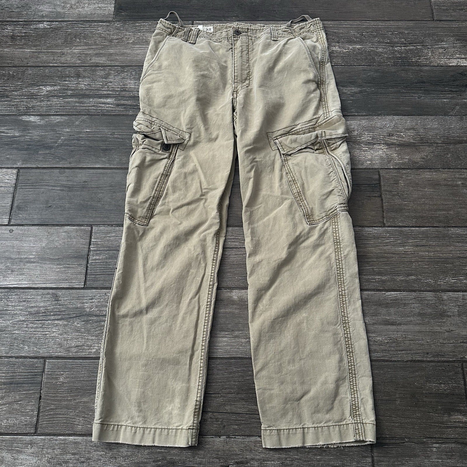 VTG Y2K X2 PARATROOPER BAGGY CARGO TAN KHAKI PANTS WIDE LEG SZ 36X34 DISTRESSED Yesterday's Fits Clothing Fashion Vintage Streetwear Fashion Item