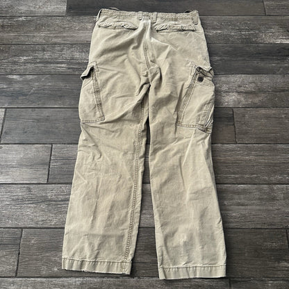 VTG Y2K X2 PARATROOPER BAGGY CARGO TAN KHAKI PANTS WIDE LEG SZ 36X34 DISTRESSED Yesterday's Fits Clothing Fashion Vintage Streetwear Fashion Item