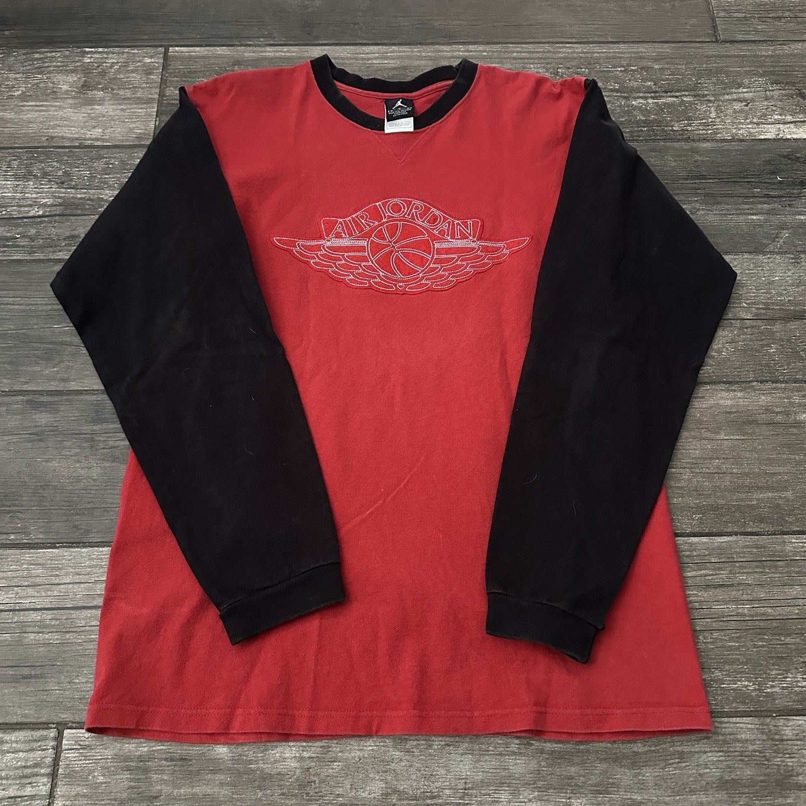 Y2K AIR JORDAN WINGS LONG SLEEVE RED BLACK BASKETBALL SHIRT SZ M PATCH MICHAEL Yesterday's Fits Clothing Fashion Vintage Streetwear Fashion Item