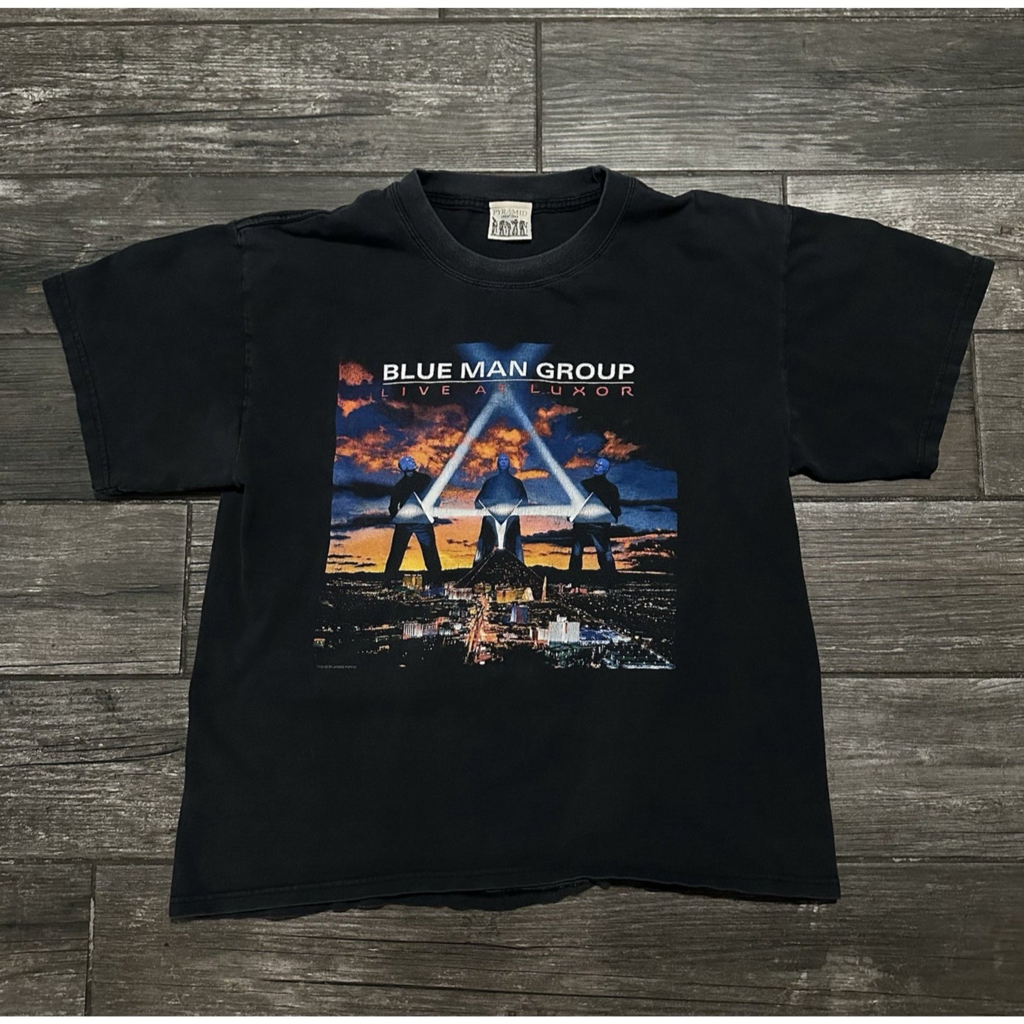 Y2K VTG PYRAMID LUXOR LAS VEGAS BLUE MAN GROUP SHOW PROMO BLACK FADED T-SHIRT L Yesterday's Fits Clothing Fashion Vintage Streetwear Fashion Item