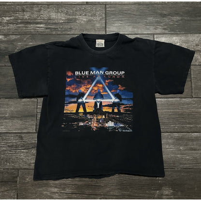 Y2K VTG PYRAMID LUXOR LAS VEGAS BLUE MAN GROUP SHOW PROMO BLACK FADED T-SHIRT L Yesterday's Fits Clothing Fashion Vintage Streetwear Fashion Item