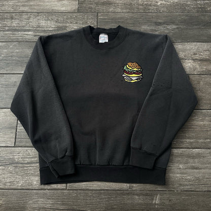 VTG 90s DISTRESSED FADED PULLOVER SWEATSHIRT EMBROIDERED CHEESEBURGER SZ L Yesterday's Fits Clothing Fashion Vintage Streetwear Fashion Item