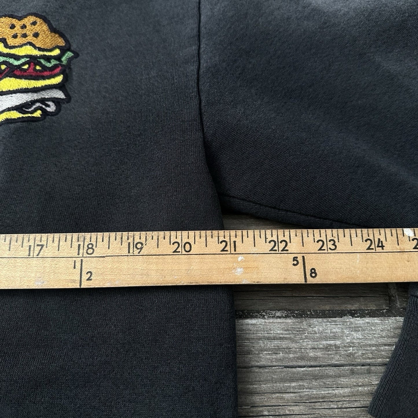 VTG 90s DISTRESSED FADED PULLOVER SWEATSHIRT EMBROIDERED CHEESEBURGER SZ L Yesterday's Fits Clothing Fashion Vintage Streetwear Fashion Item