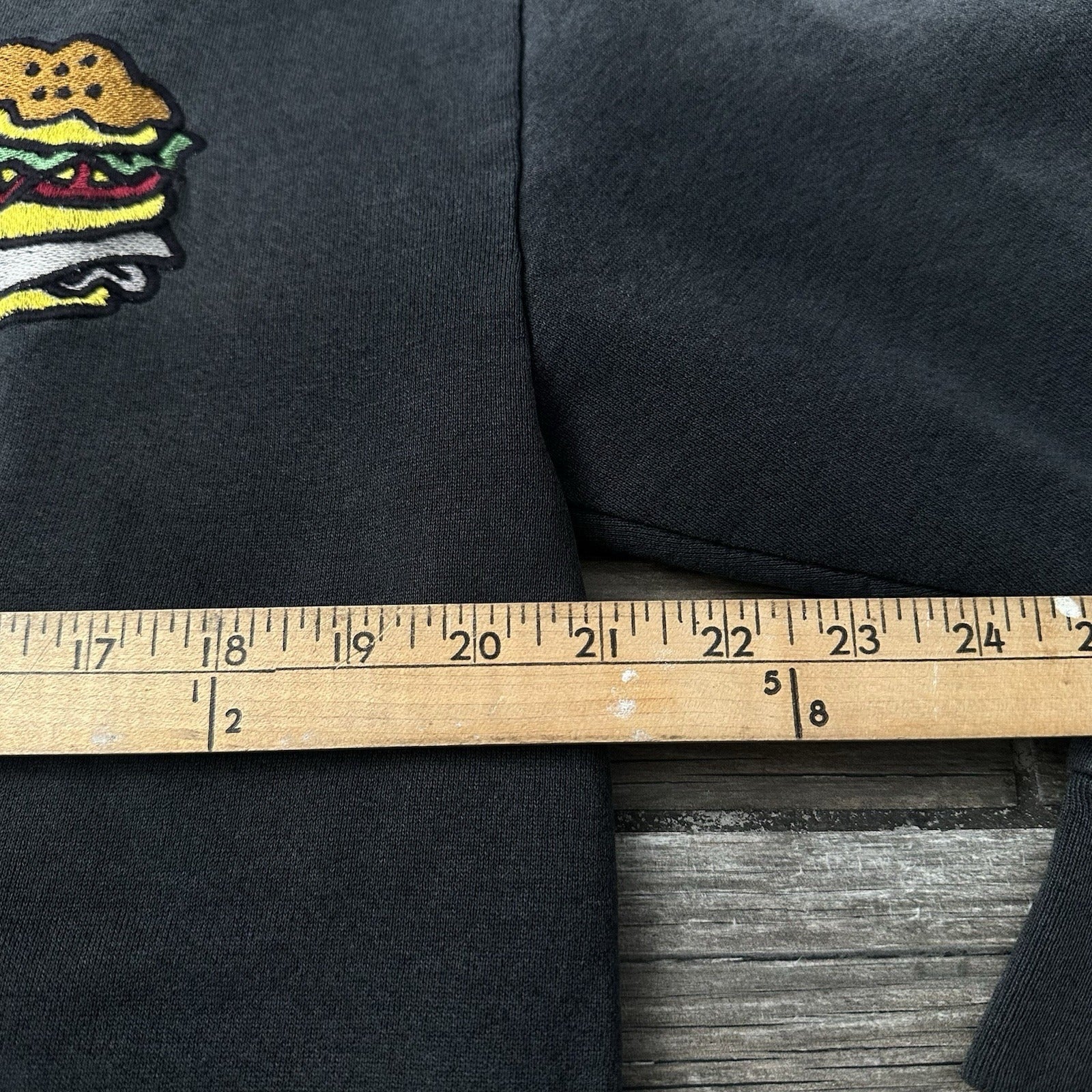 VTG 90s DISTRESSED FADED PULLOVER SWEATSHIRT EMBROIDERED CHEESEBURGER SZ L Yesterday's Fits Clothing Fashion Vintage Streetwear Fashion Item