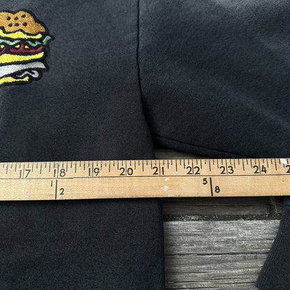 VTG 90s DISTRESSED FADED PULLOVER SWEATSHIRT EMBROIDERED CHEESEBURGER SZ L Yesterday's Fits Clothing Fashion Vintage Streetwear Fashion Item