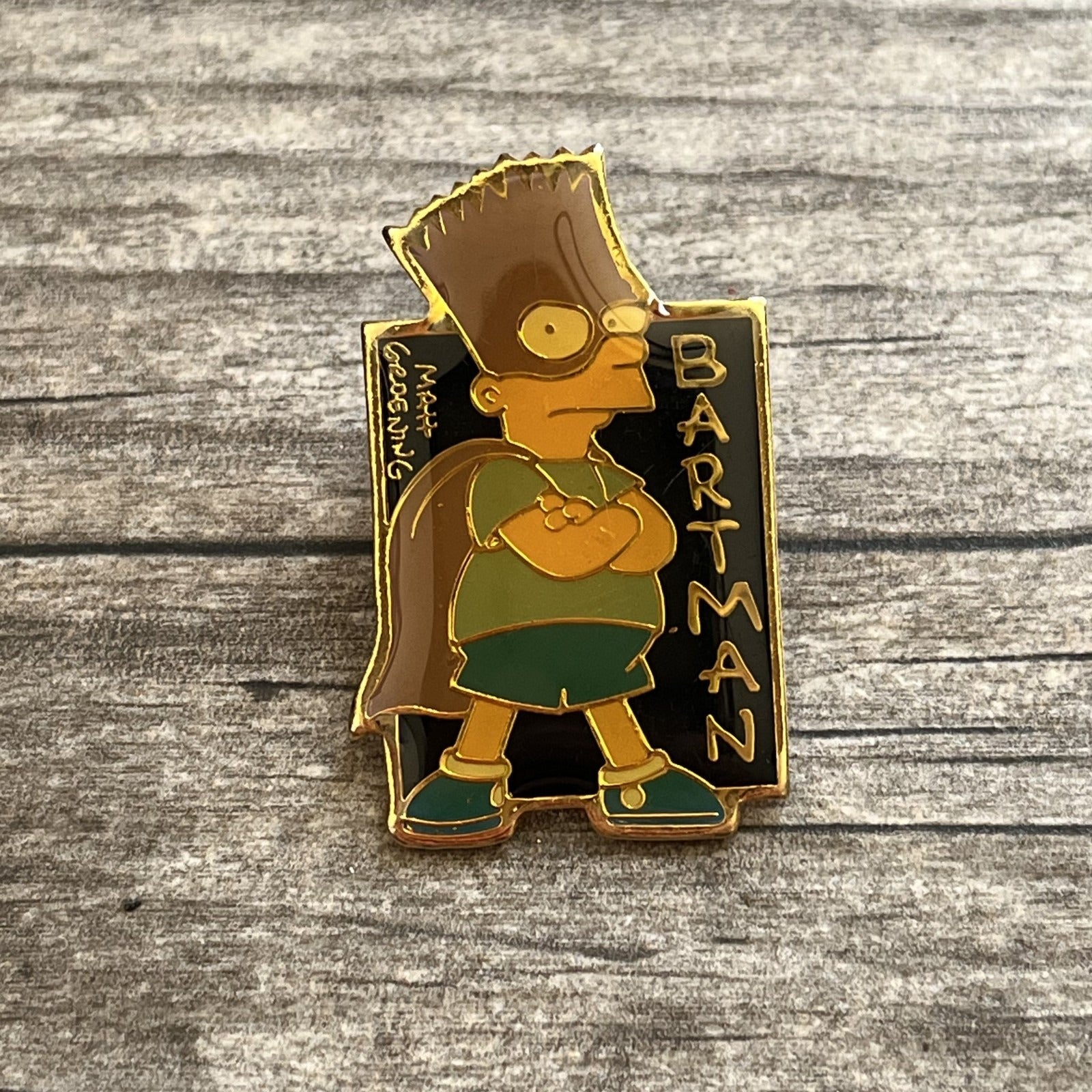VTG 1990 THE SIMPSONS BART BARTMAN TV CARTOON PROMO ENAMEL PIN SUPERHERO Yesterday's Fits Clothing Fashion Vintage Streetwear Fashion Item