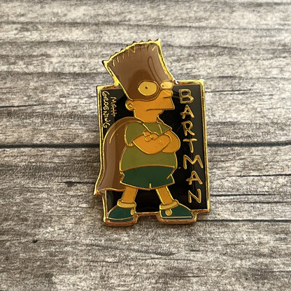 VTG 1990 THE SIMPSONS BART BARTMAN TV CARTOON PROMO ENAMEL PIN SUPERHERO Yesterday's Fits Clothing Fashion Vintage Streetwear Fashion Item