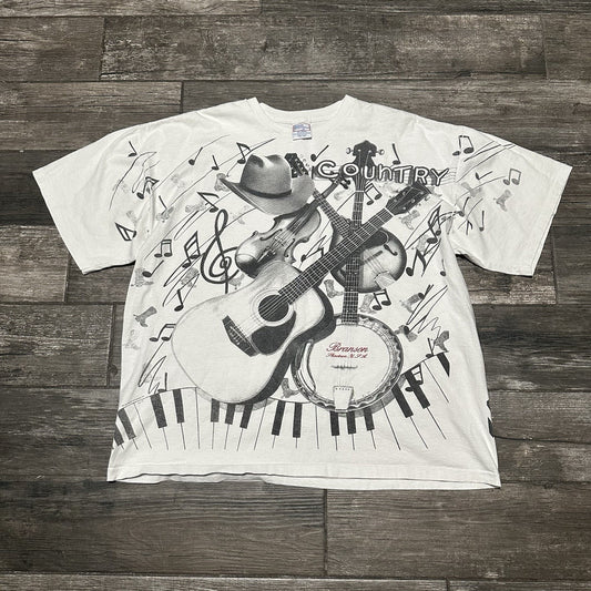 VTG 90s COUNTRY MUSIC FESTIVAL AOP ALL OVER PRINT WHITE T-SHIRT 2XL BRANSON Yesterday's Fits Clothing Fashion Vintage Streetwear Fashion Item