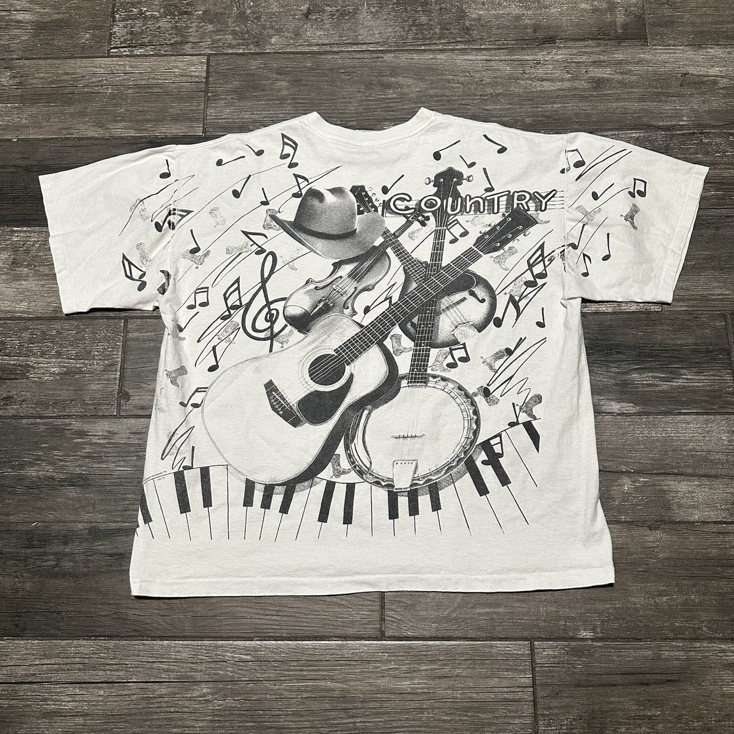 VTG 90s COUNTRY MUSIC FESTIVAL AOP ALL OVER PRINT WHITE T-SHIRT 2XL BRANSON Yesterday's Fits Clothing Fashion Vintage Streetwear Fashion Item