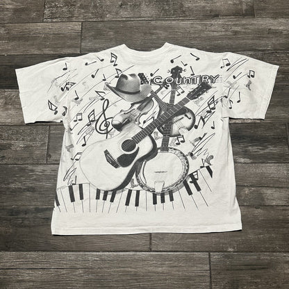 VTG 90s COUNTRY MUSIC FESTIVAL AOP ALL OVER PRINT WHITE T-SHIRT 2XL BRANSON Yesterday's Fits Clothing Fashion Vintage Streetwear Fashion Item