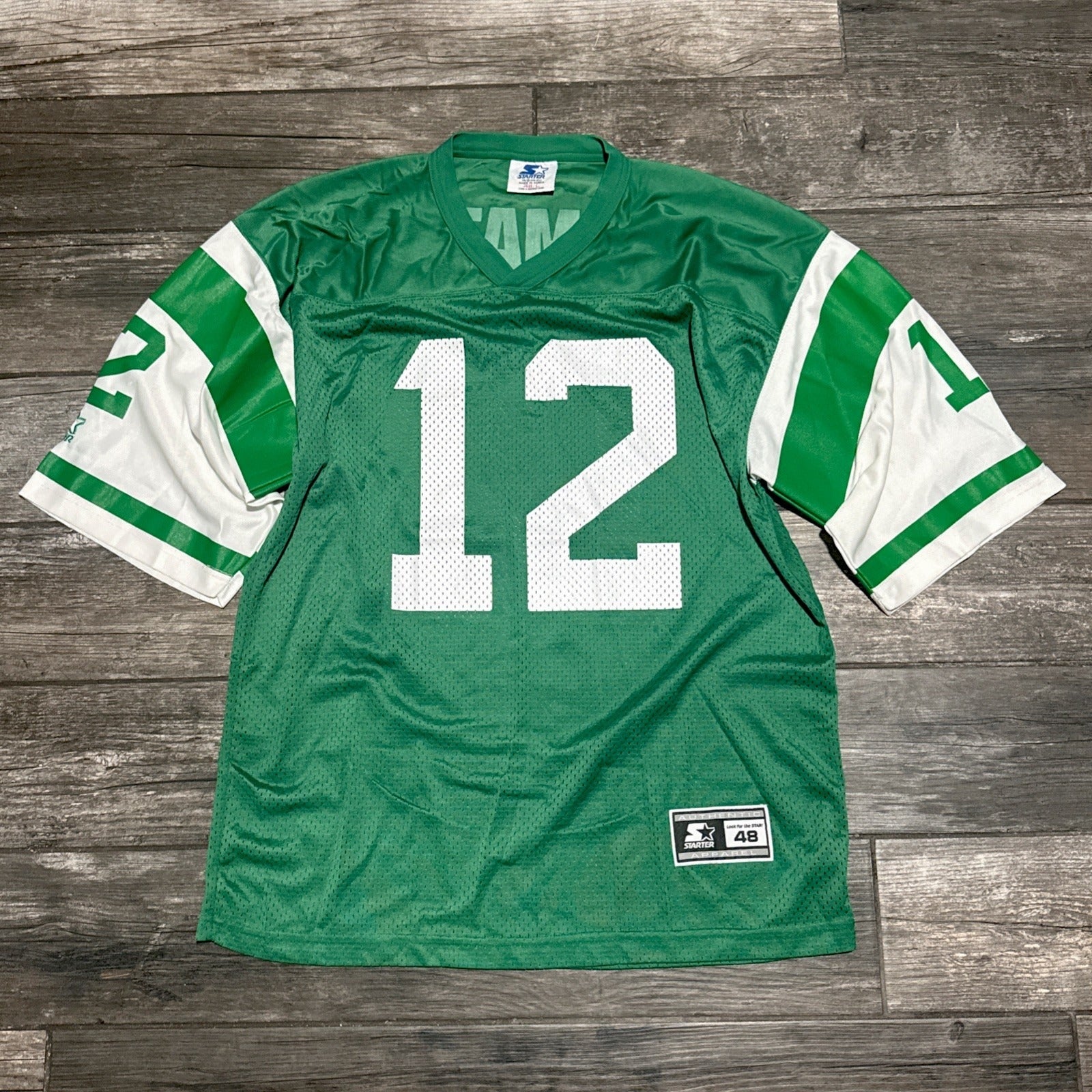 VTG STARTER JOE NAMATH NEW YORK JETS GREEN FOOTBALL LEGENDS JERSEY RETRO SZ 48 Yesterday's Fits Clothing Fashion Vintage Streetwear Fashion Item