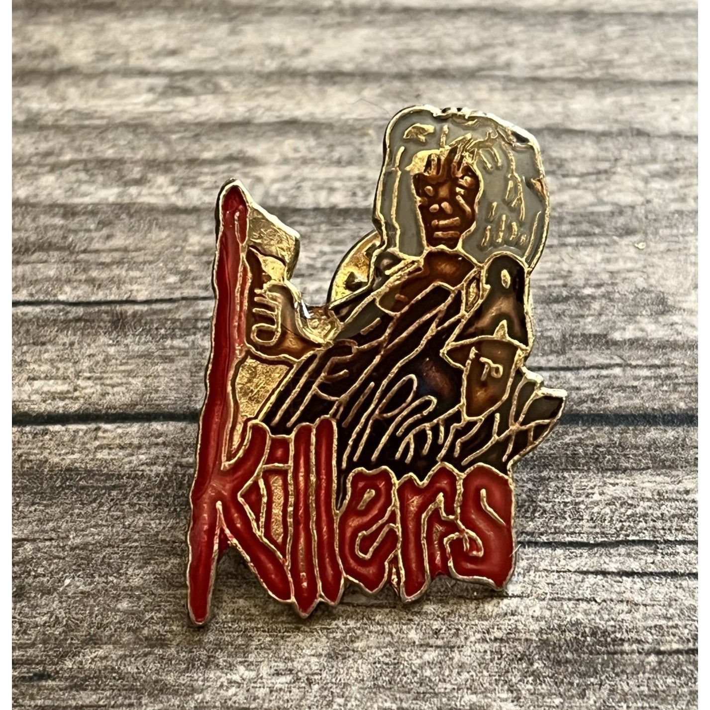 VTG 80s IRON MAIDEN EDDIE KILLERS ENAMEL PIN MUSIC CONCERT SHOW PROMO PINBACK Yesterday's Fits Clothing Fashion Vintage Streetwear Fashion Item