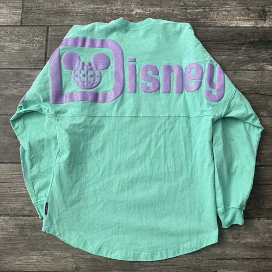 SPIRIT JERSEY WALT DISNEY WORLD TEAL PURPLE SPARKLE LONG SLEEVE SHIRT SZ S Yesterday's Fits Clothing Fashion Vintage Streetwear Fashion Item