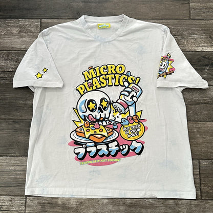 'VERY COOL' MICRO PLASTICS CARTOON HEAVYWEIGHT BLUE WHITE DYED T-SHIRT 2XL Yesterday's Fits Clothing Fashion Vintage Streetwear Fashion Item