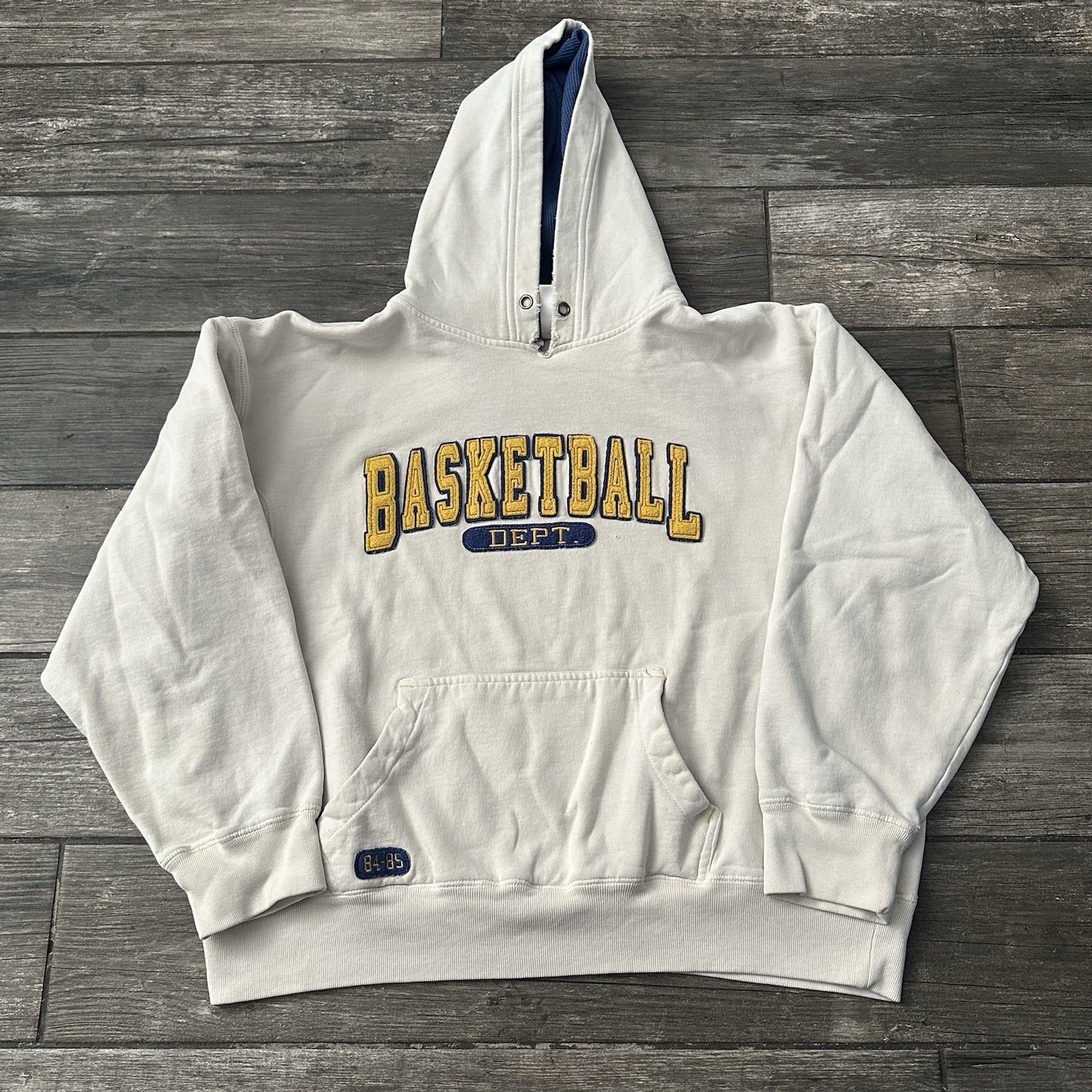 Y2K BASKETBALL WHITE BLUE PULLOVER HOODIE SWEATSHIRT S THERMAL LINED HOOD Yesterday's Fits Clothing Fashion Vintage Streetwear Fashion Item