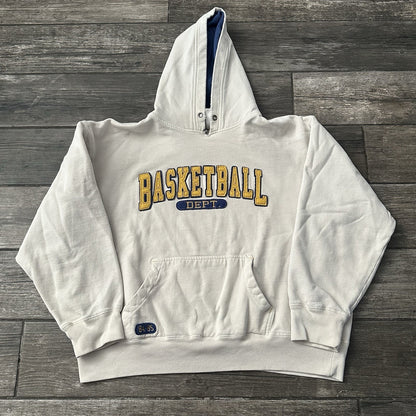 Y2K BASKETBALL WHITE BLUE PULLOVER HOODIE SWEATSHIRT S THERMAL LINED HOOD Yesterday's Fits Clothing Fashion Vintage Streetwear Fashion Item
