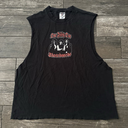 VTG Y2K ONE FIFTY ONE 151 SKATEBOARDS SZ XL SKATE CUT-OFF BLACK T-SHIRT GRUNGE Yesterday's Fits Clothing Fashion Vintage Streetwear Fashion Item