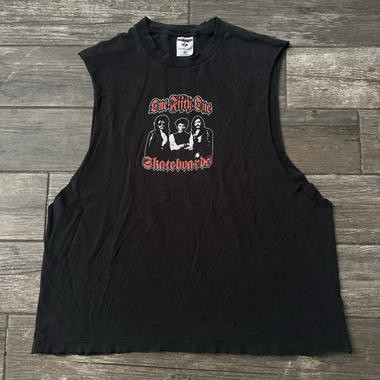 VTG Y2K ONE FIFTY ONE 151 SKATEBOARDS SZ XL SKATE CUT-OFF BLACK T-SHIRT GRUNGE Yesterday's Fits Clothing Fashion Vintage Streetwear Fashion Item