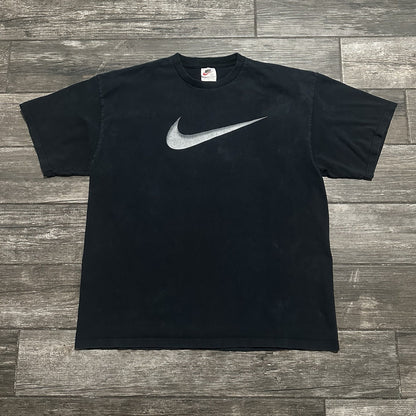 VTG NIKE CENTER SWOOSH BLACK SILVER CHECK TEE FADED T-SHIRT SZ XL USA WHITE TAG Yesterday's Fits Clothing Fashion Vintage Streetwear Fashion Item