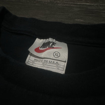 VTG NIKE CENTER SWOOSH BLACK SILVER CHECK TEE FADED T-SHIRT SZ XL USA WHITE TAG Yesterday's Fits Clothing Fashion Vintage Streetwear Fashion Item