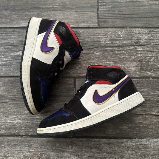 NIKE AIR JORDAN 1 MID SE 'RIVALS' LAKERS TOP 3 SZ 5Y BLACK WHITE PURPLE SNEAKER Yesterday's Fits Clothing Fashion Vintage Streetwear Fashion Item