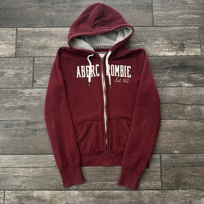 Y2K ABERCROMBIE & FITCH RED ZIP UP HOODIE SWEATSHIRT WMNS SZ L SPELL OUT LOGO Yesterday's Fits Clothing Fashion Vintage Streetwear Fashion Item