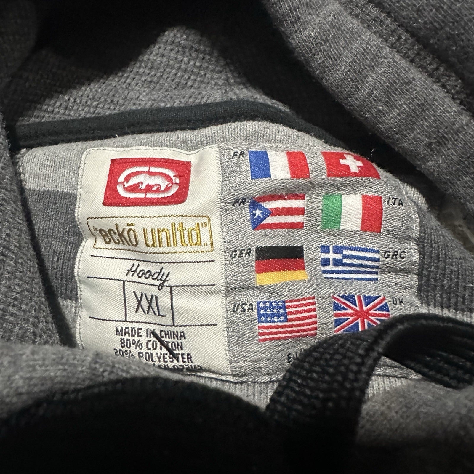 Y2K ECKO UNLTD HEAVYWEIGHT GREY HOODIE SWEATSHIRT SZ 2XL RHINO PATCH Yesterday's Fits Clothing Fashion Vintage Streetwear Fashion Item