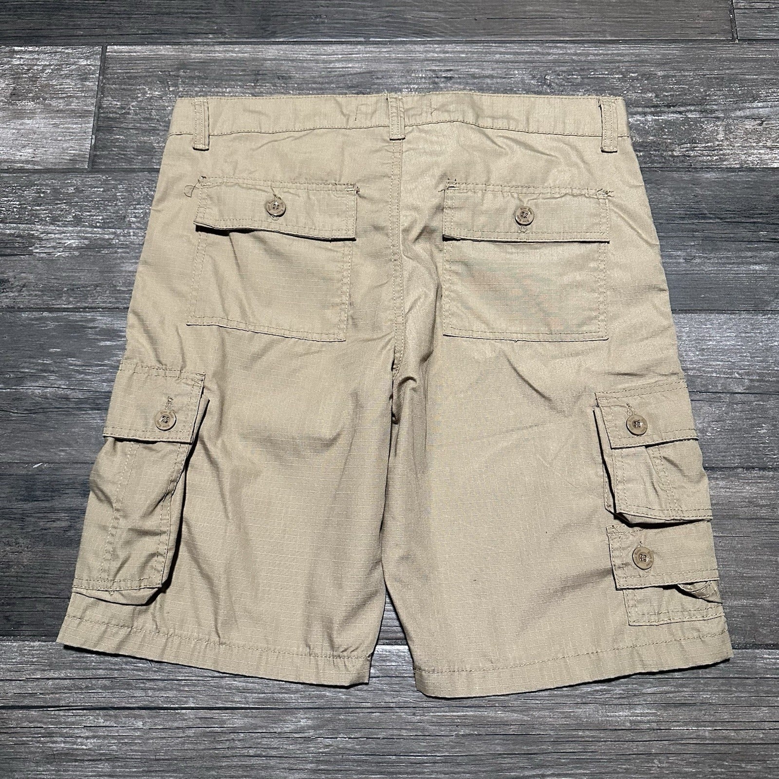 Y2K BLUE GEAR TAN CARGO SHORTS MULTI-POCKET BAGGY KNEE LENGTH SZ 36 Yesterday's Fits Clothing Fashion Vintage Streetwear Fashion Item